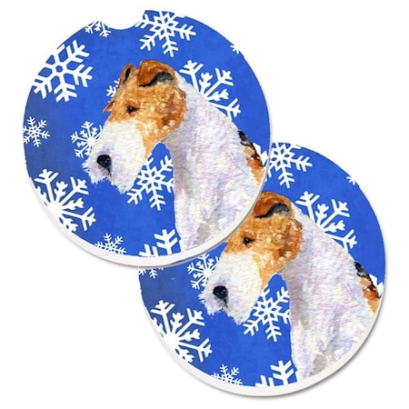 Carolines Treasures Fox Terrier Winter Snowflakes Holiday  Cup Holder Car Coaster, PK2 SS4616CARC